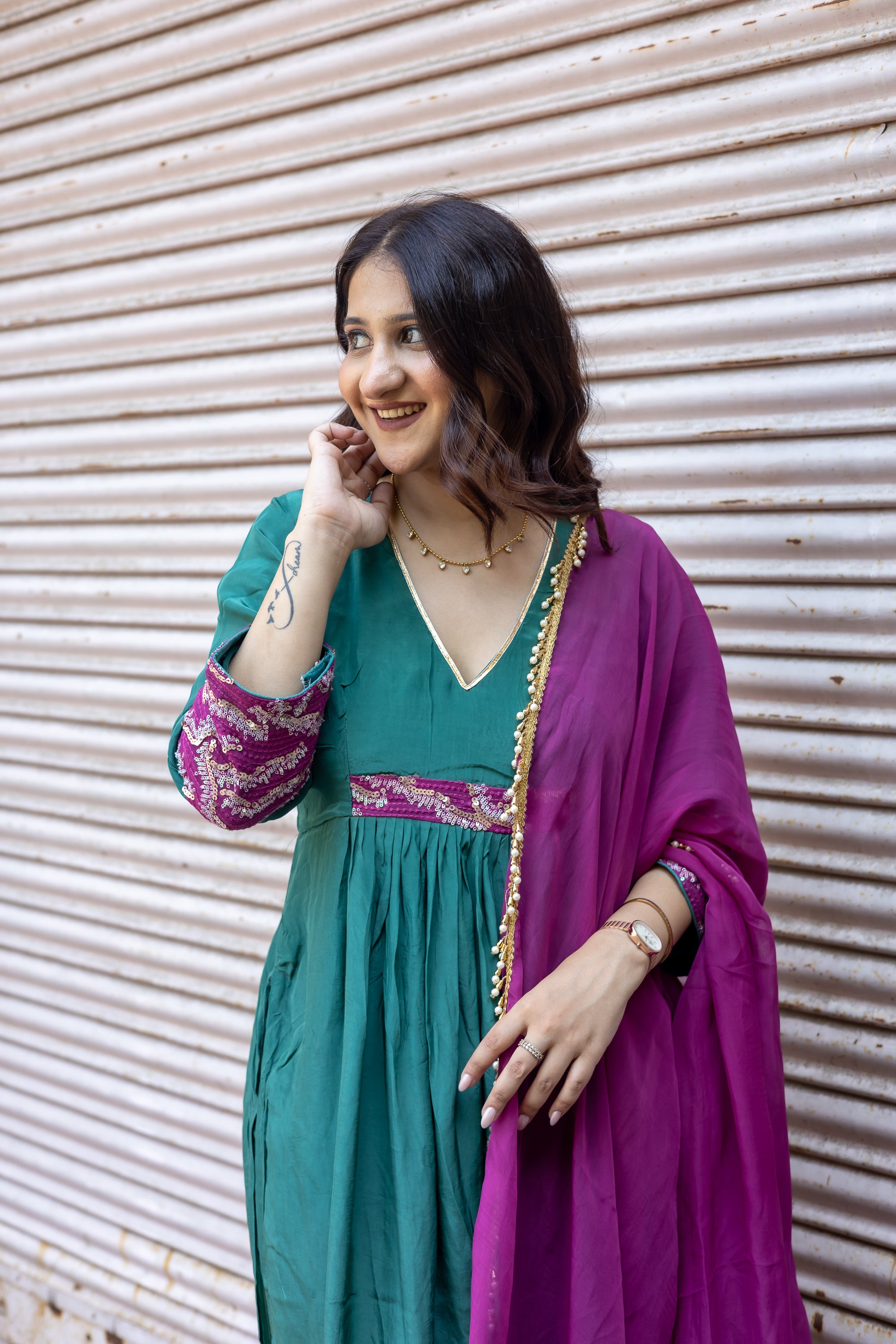 Green angrakha suit set