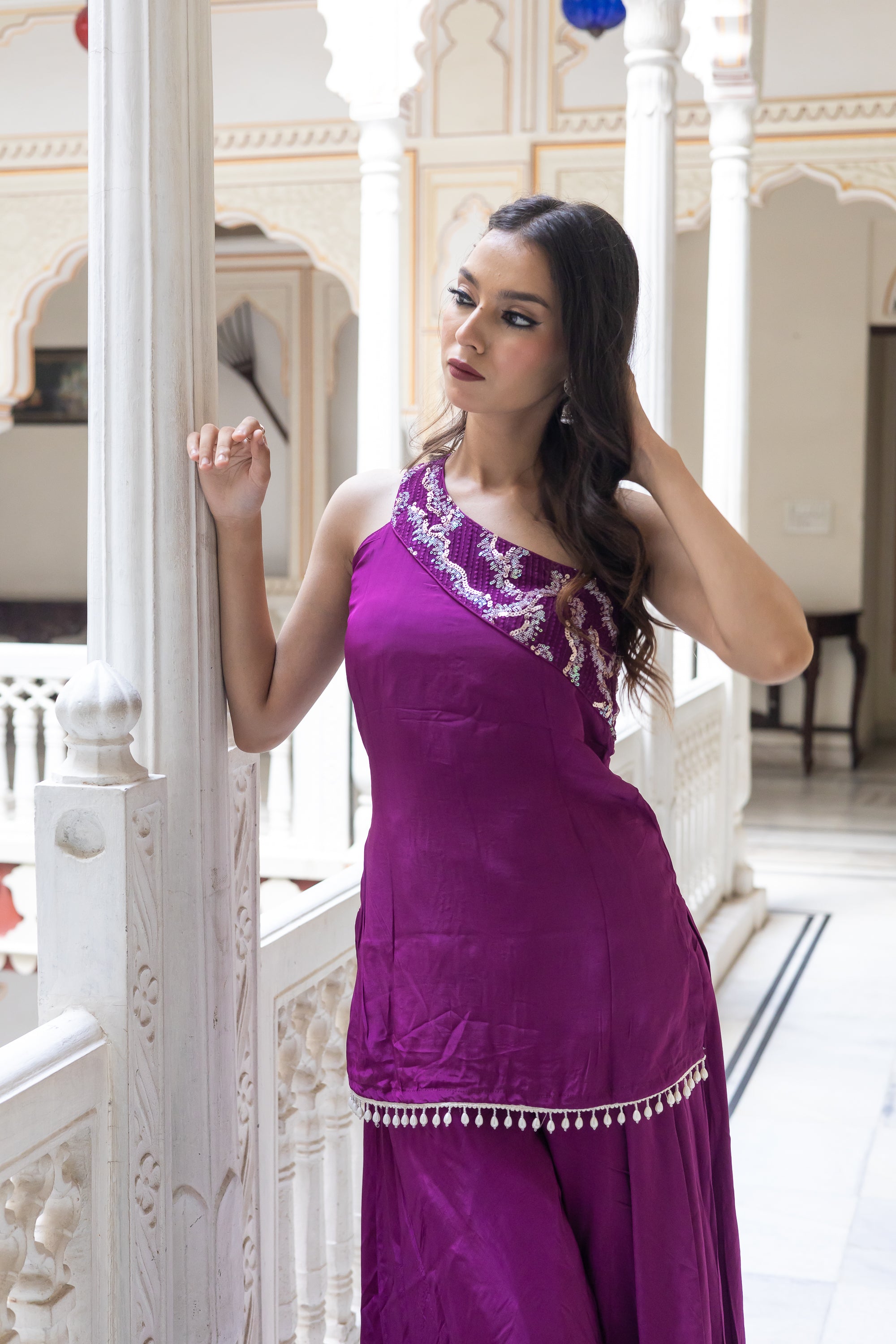 The Reign One-Shoulder Sharara Set