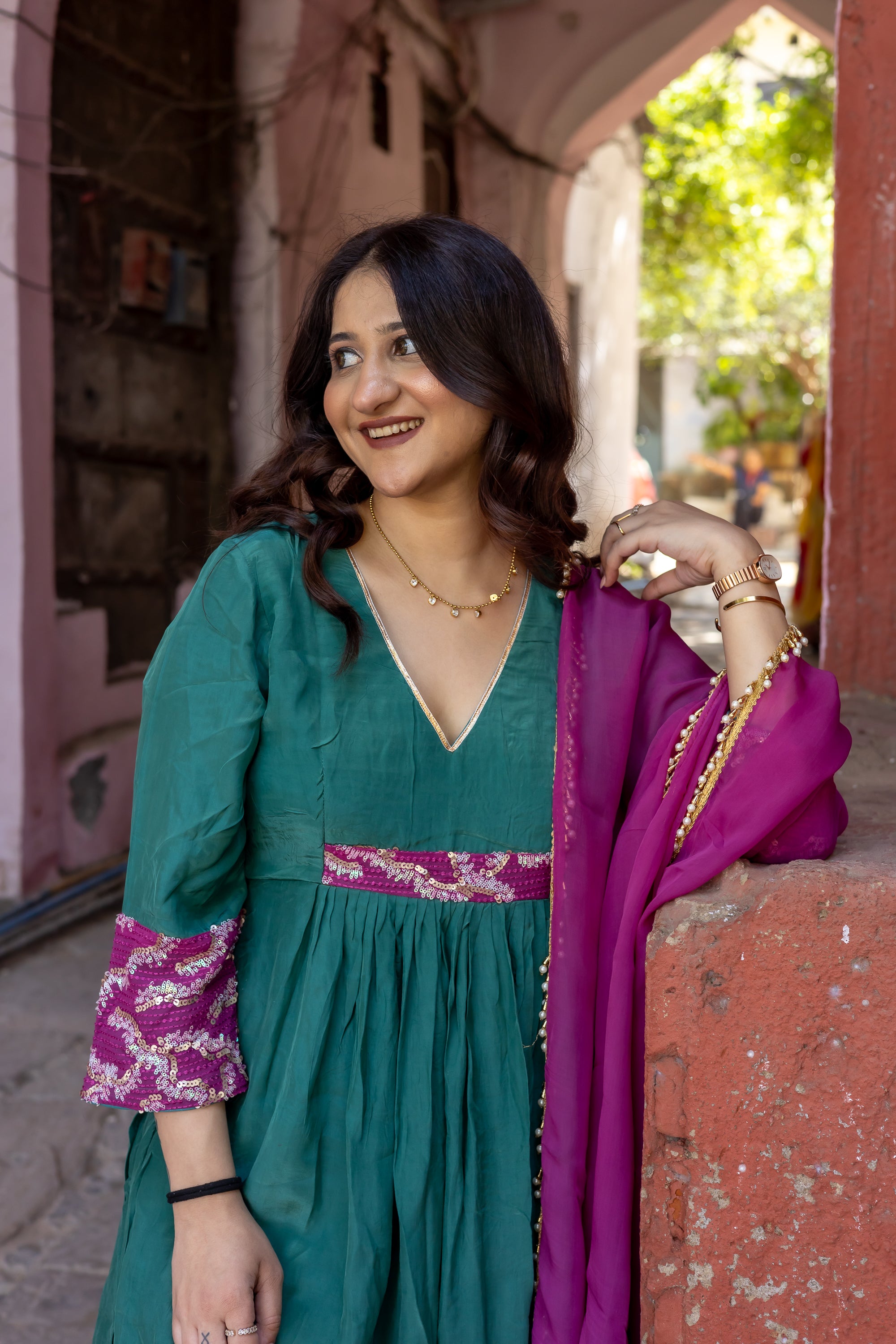 Green angrakha suit set