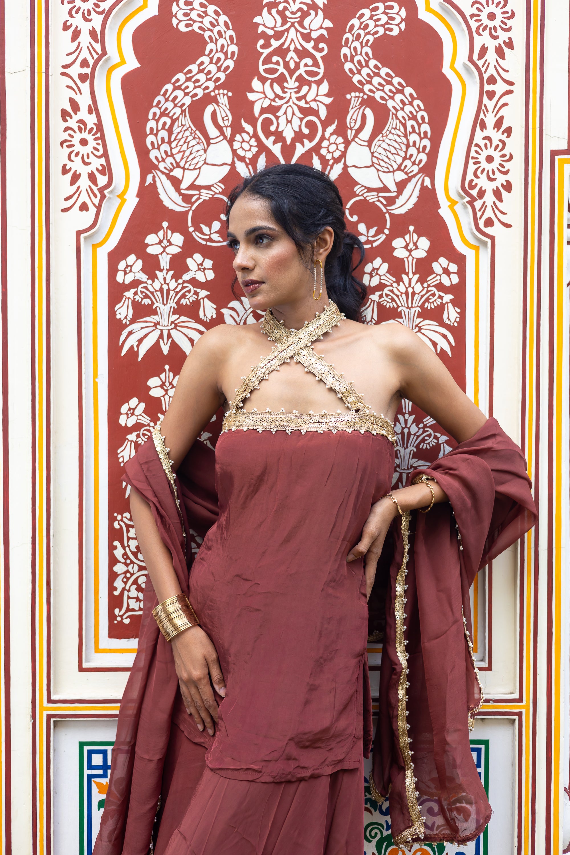 Syrah Criss-Cross Halter Sharara Set