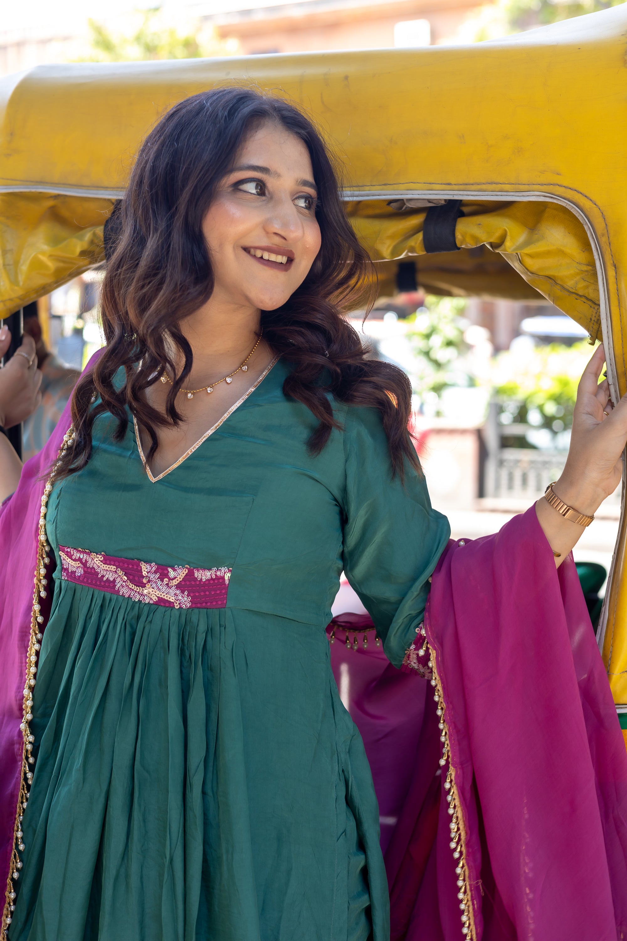 Green angrakha suit set