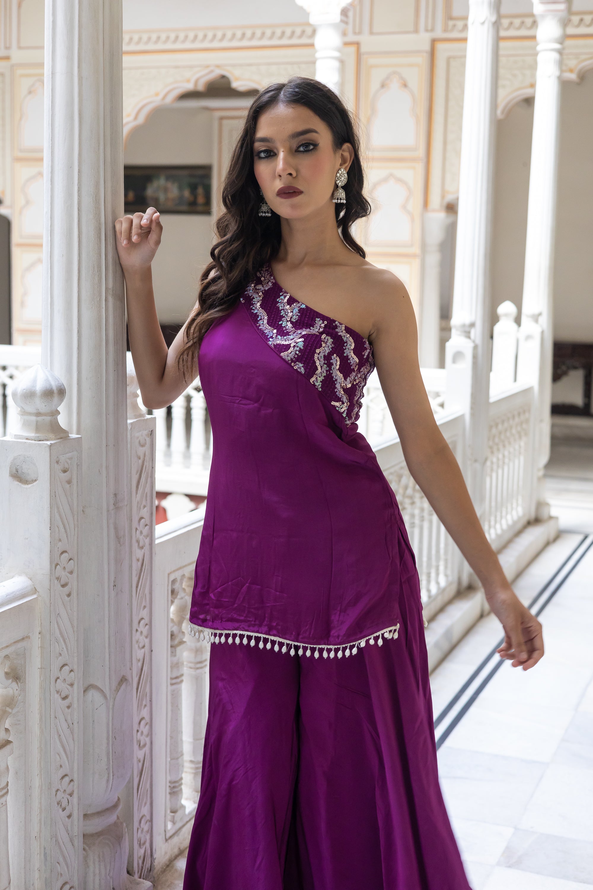 The Reign One-Shoulder Sharara Set