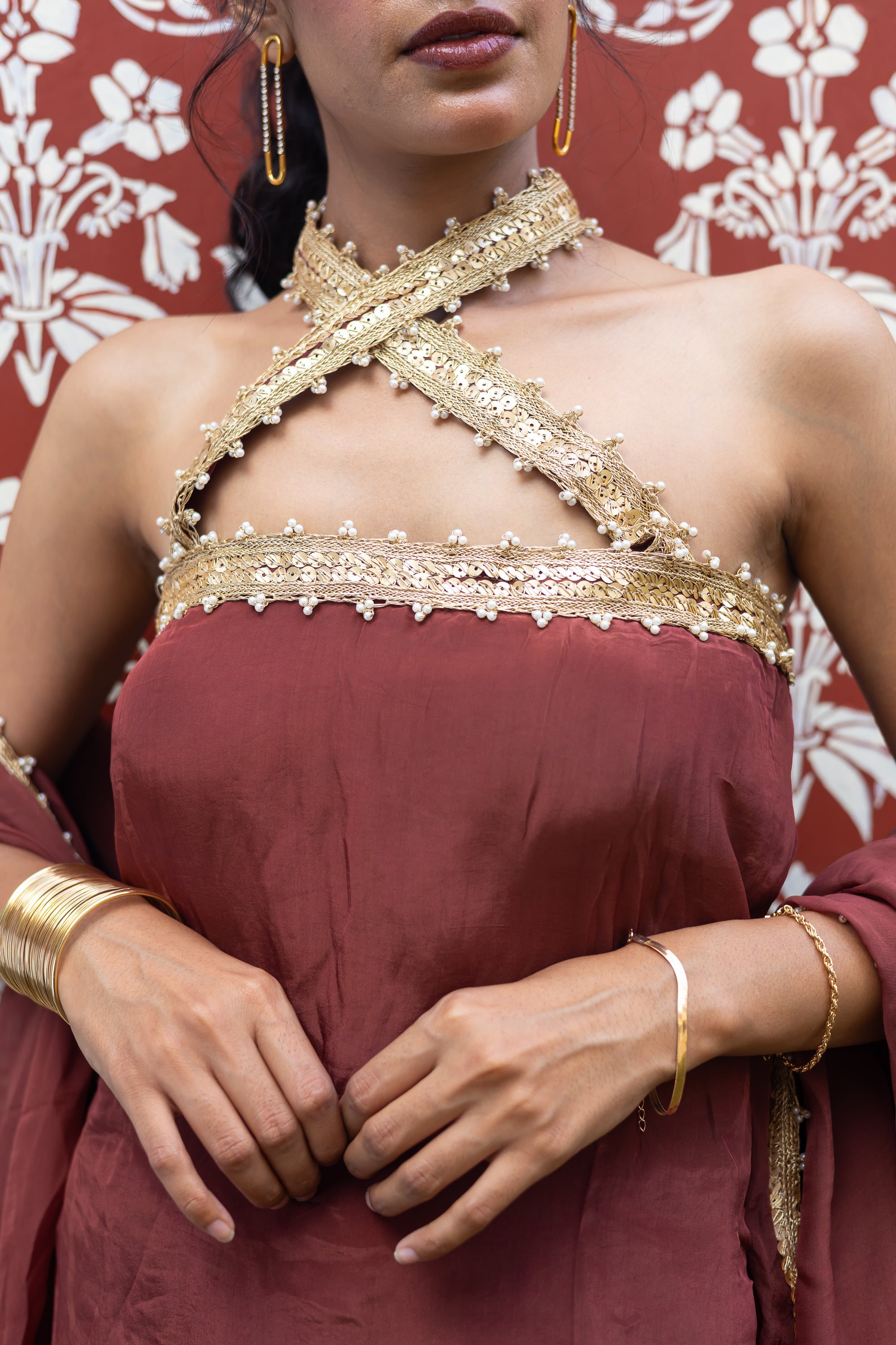 Syrah Criss-Cross Halter Sharara Set