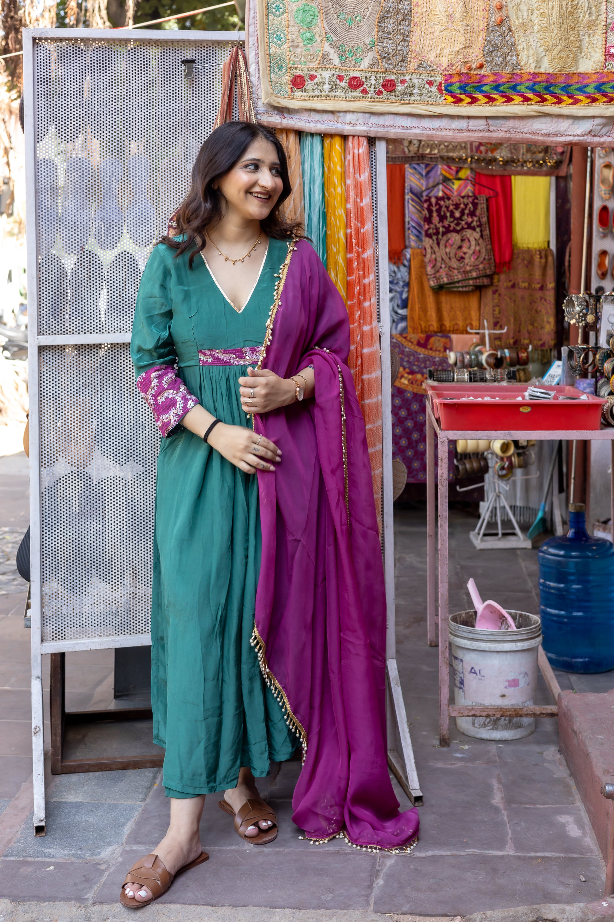 Green angrakha suit set